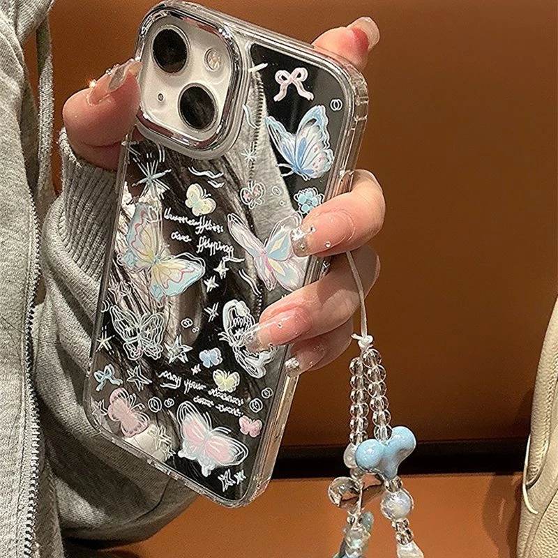 网红涂鸦蝴蝶适用iPhone13苹果12手机壳15pomax镜面手机壳14女款
