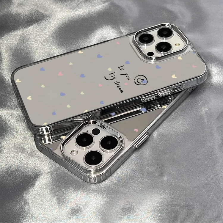 适用于苹果15promax手机壳镜面笑脸爱心新品套网红xs高级感男女生