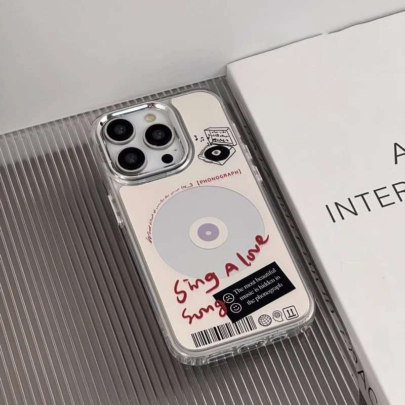 电镀镜面白色CD适用14promax/13pro苹果12小众可爱个性软萌手机壳