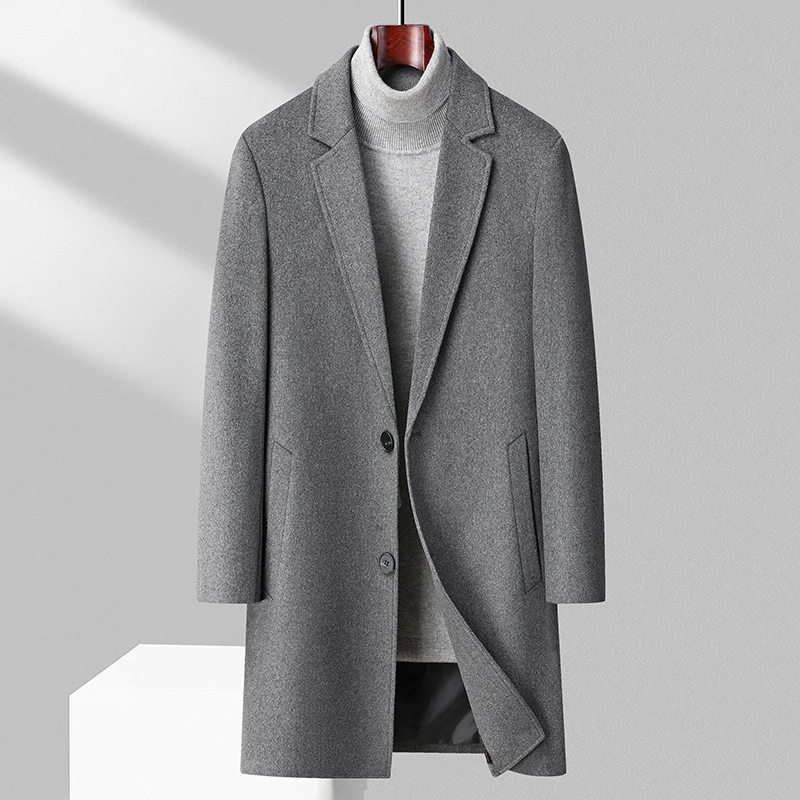 男士新款时尚羊毛大衣潮流长款休闲商务毛呢大衣加厚呢子男外套