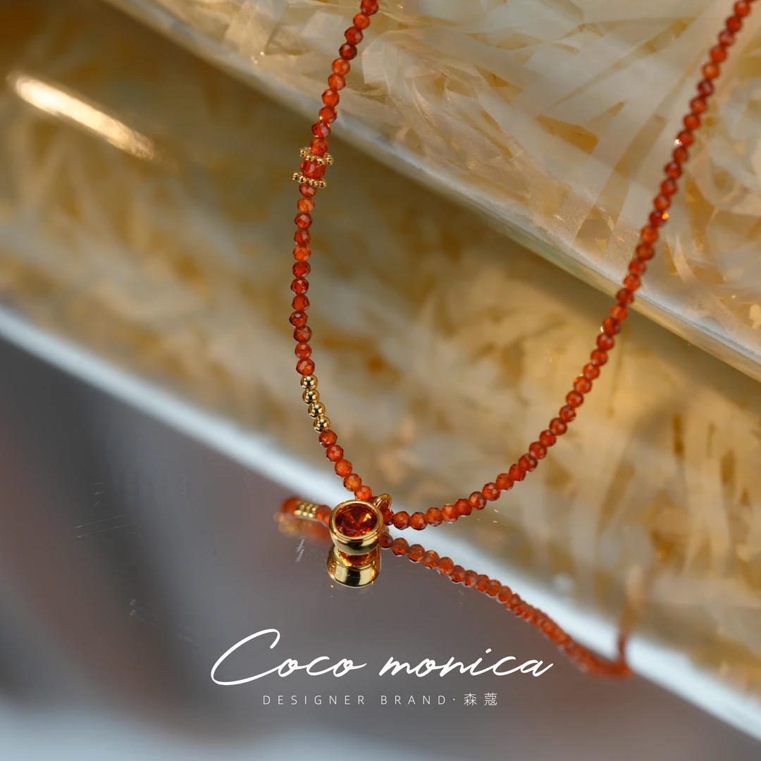 铜合金锆石项链 手工气质时尚百搭复古简约橙色项链WA575