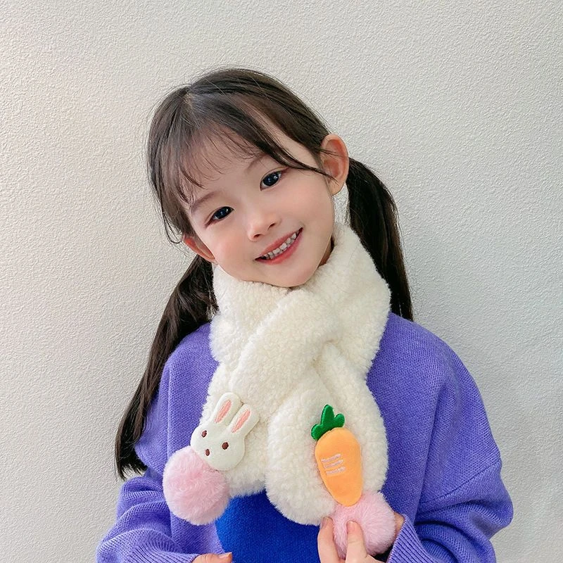 韩版儿童加厚围巾秋冬季小孩保暖交叉毛绒百搭宝宝围脖婴儿幼儿