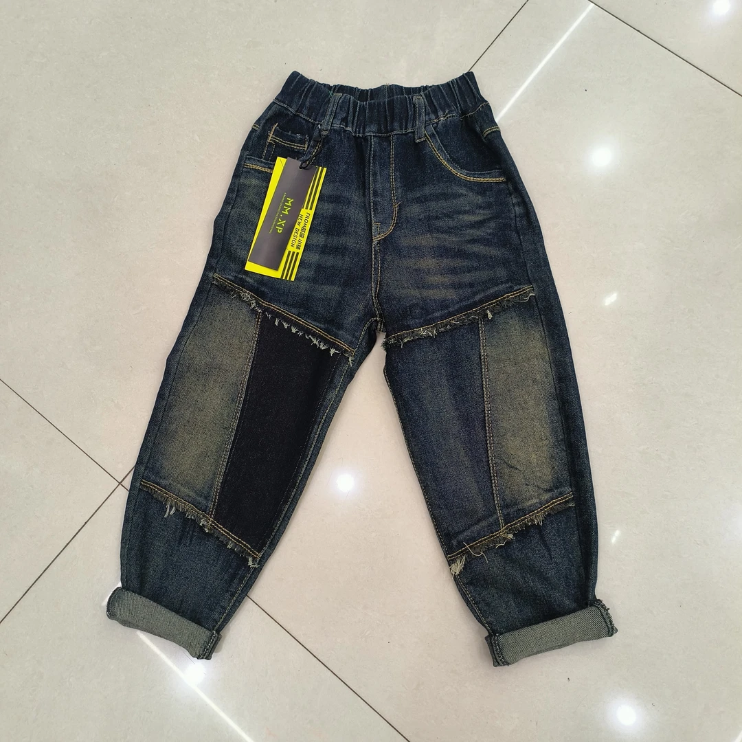 儿童春秋新款拼接时尚个性简约牛仔裤