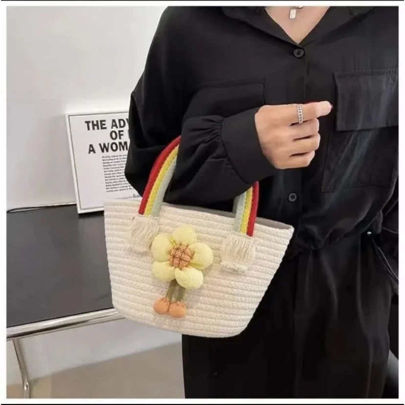 LQ12太阳花棉绳编织云朵包潮流彩虹包棉绳包休闲洋气收纳包