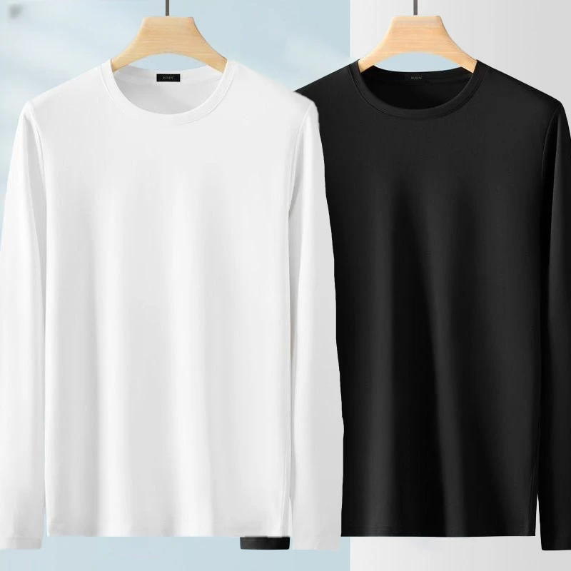 【发货快】男士长袖T恤男秋季内搭秋衣男装宽松弹力打底衫男纯色t恤