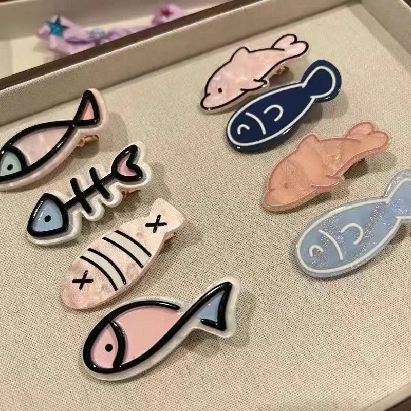 可爱系列小鱼鱼骨碎发发夹ins少女刘海夹碎发边夹多巴胺趣味夹子