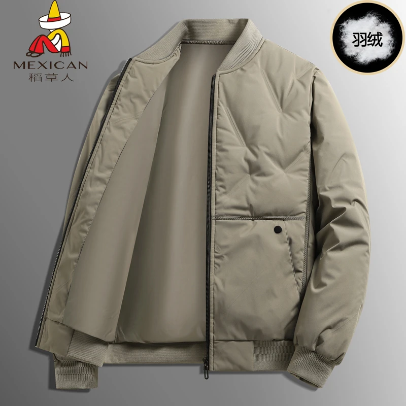 稻草人冬季男士羽绒服御寒保暖羽绒棒球服休闲羽绒加厚棒球领夹克