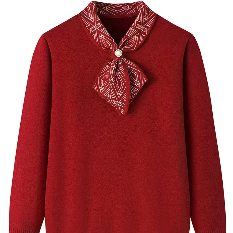 秋冬装半高领妈妈装毛衣洋气加绒加厚妈妈套头毛衣上衣打底衫