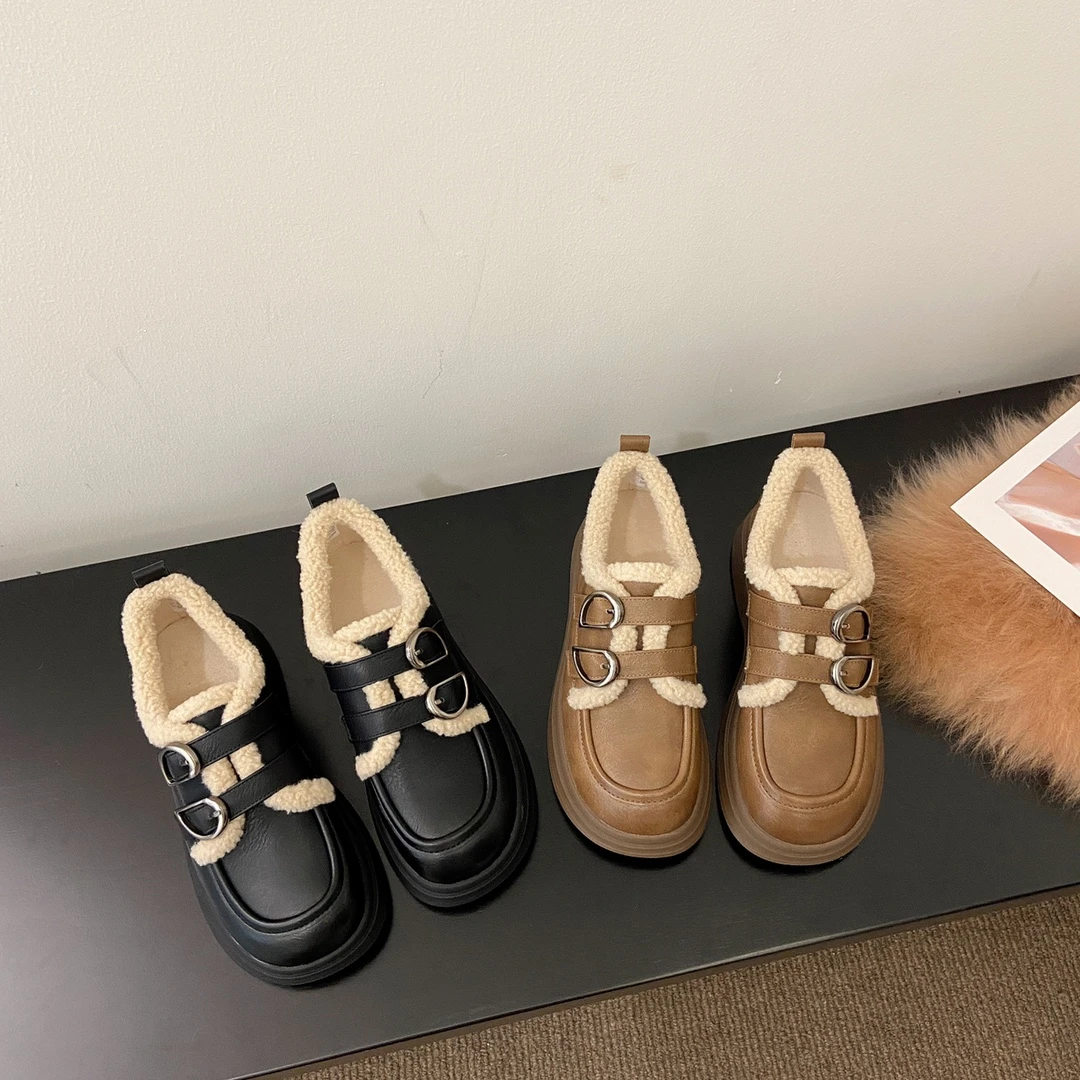 戈美其冬季舒适百搭复古防滑厚底女鞋增高学院风