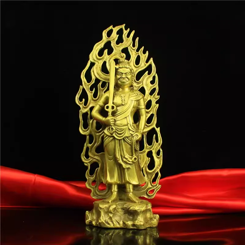 铜不动明王摆件纯铜不动尊背光明王像家用中式