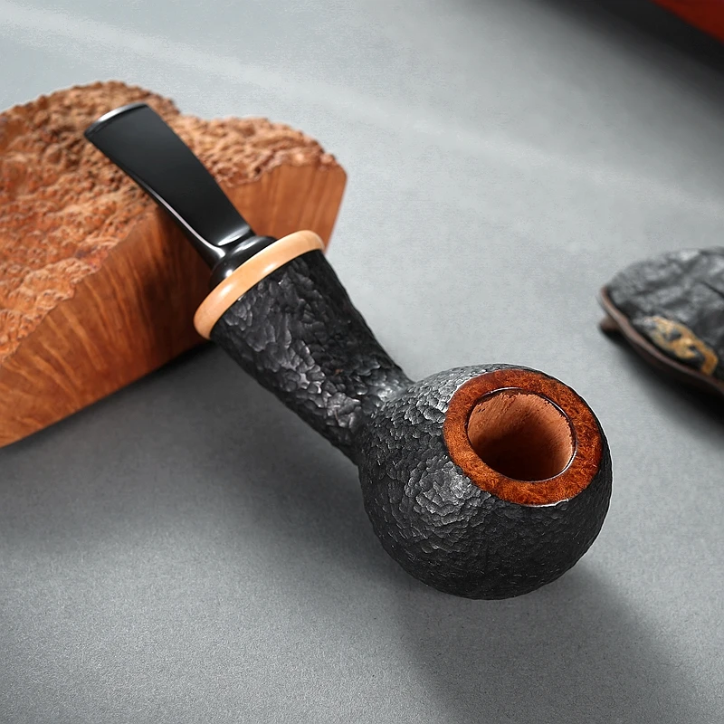 3MM硫化橡胶斗嘴西班牙皮料大师斗锤击纹理工艺石楠木纯手工烟斗