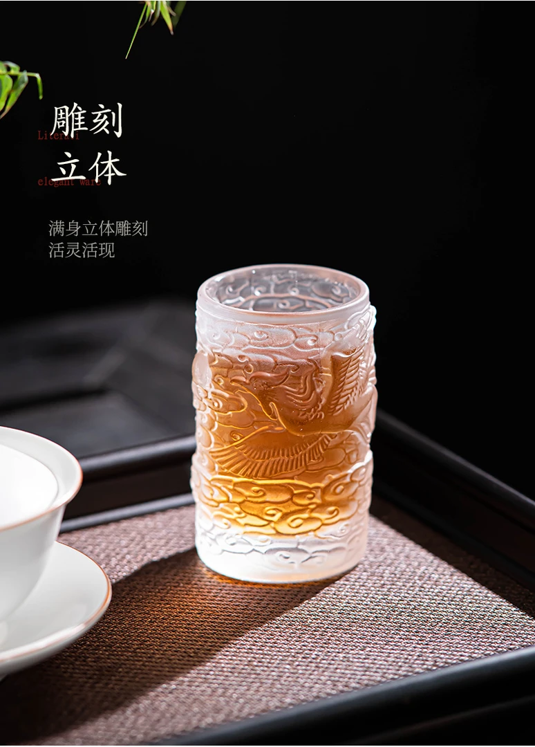 水晶玻璃主人杯国潮龙杯家用凤茶杯功夫茶具功夫高档耐热品茗杯