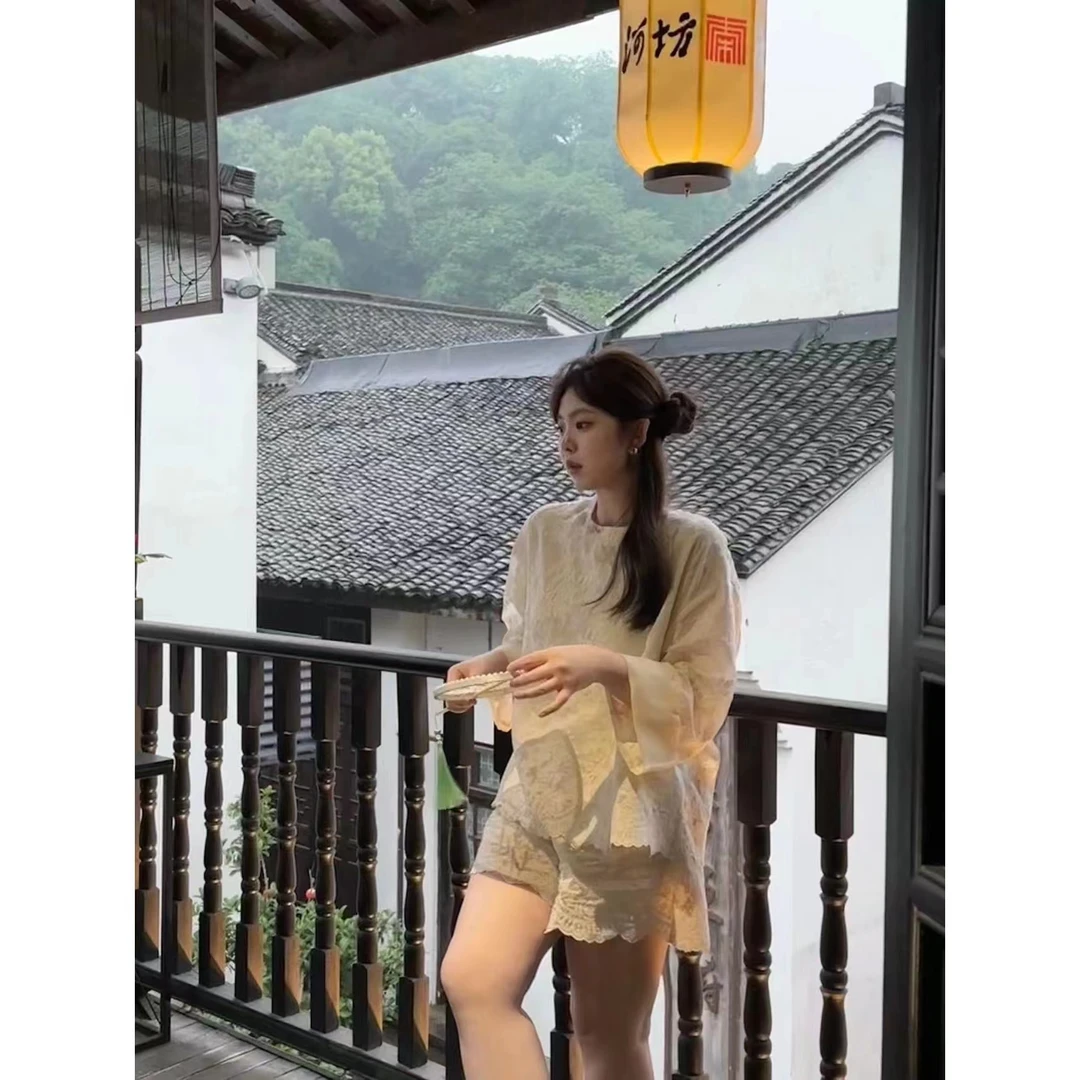 【栀花清梦】新中式重工刺绣百搭圆领斜襟套装气质休闲夏季