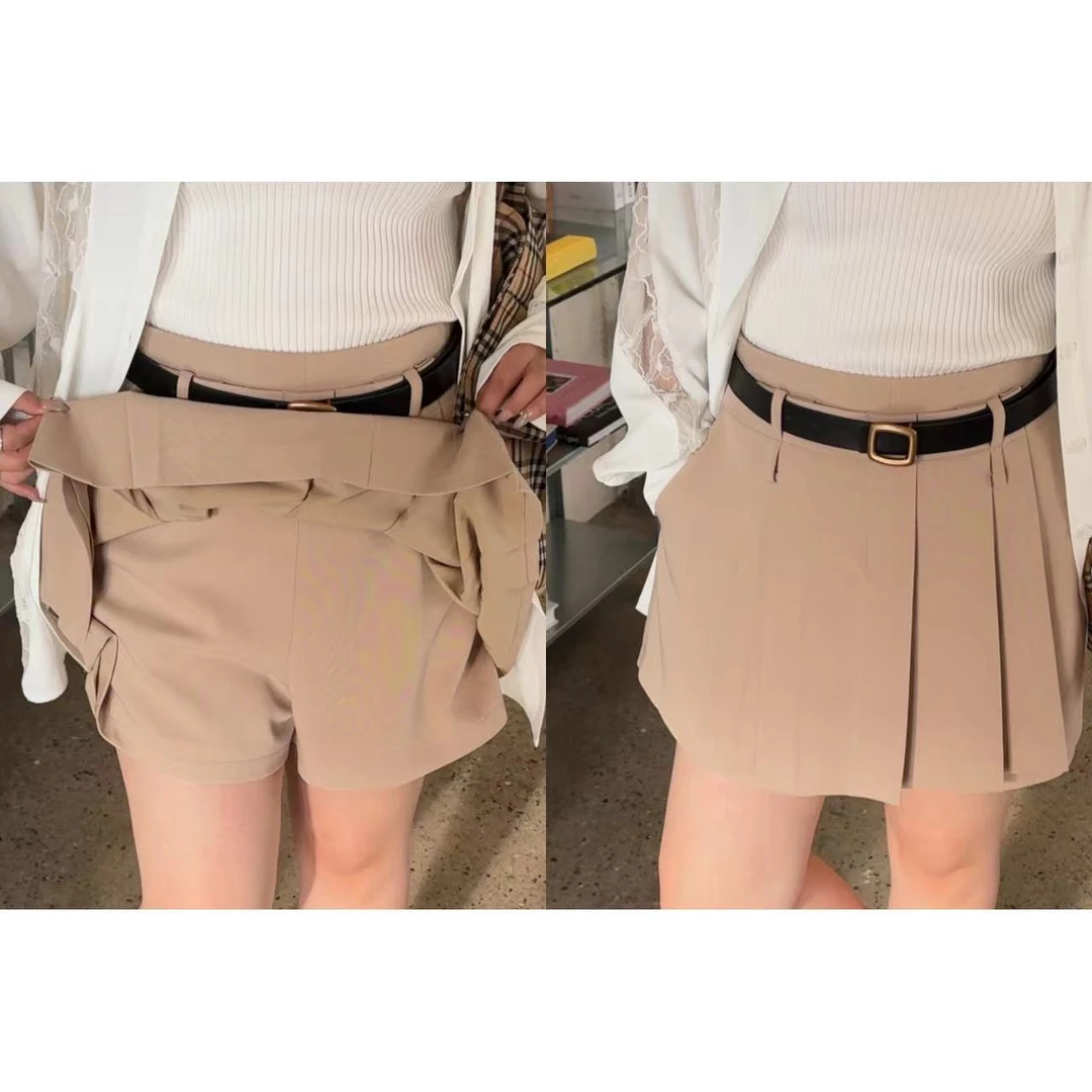 晶咕【塞纳之约】高腰百褶短款前裙后裤显瘦半身裙气质时尚简约