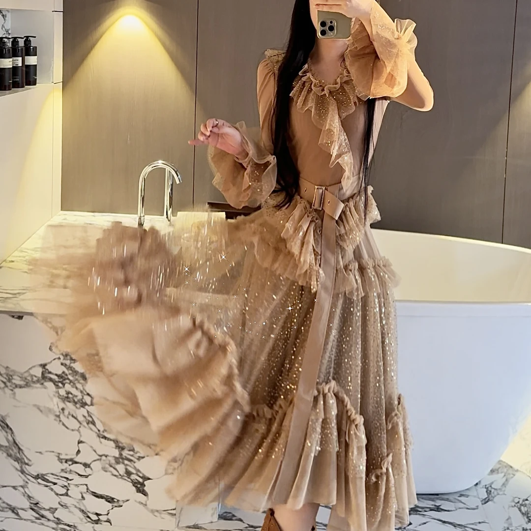 亚町家原创2741气质显瘦连衣裙公主复古法式长款轻奢长袖优雅