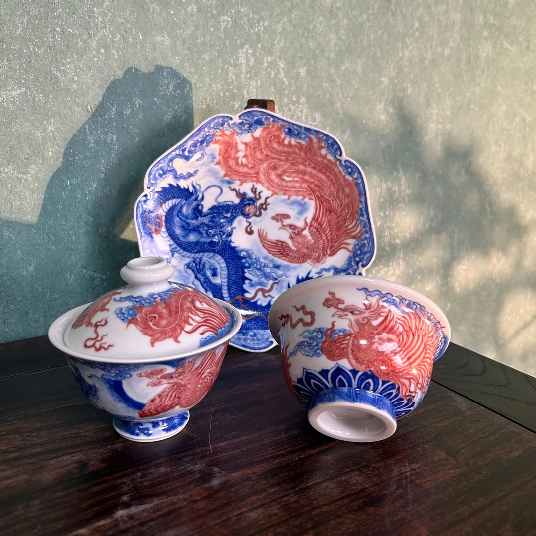 自成堂釉里红龙凤套组