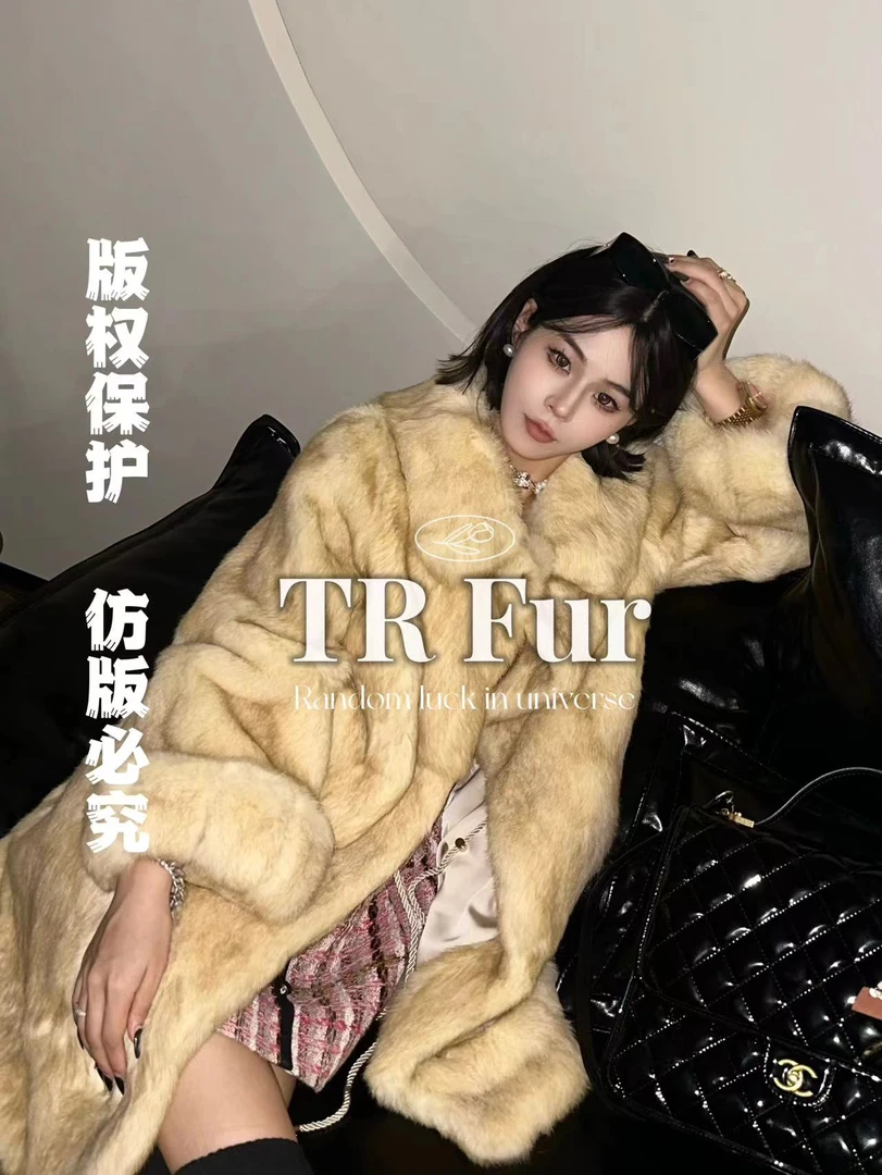 “南瓜贝贝"时尚休闲风长毛兔中古风南瓜袖皮草22790