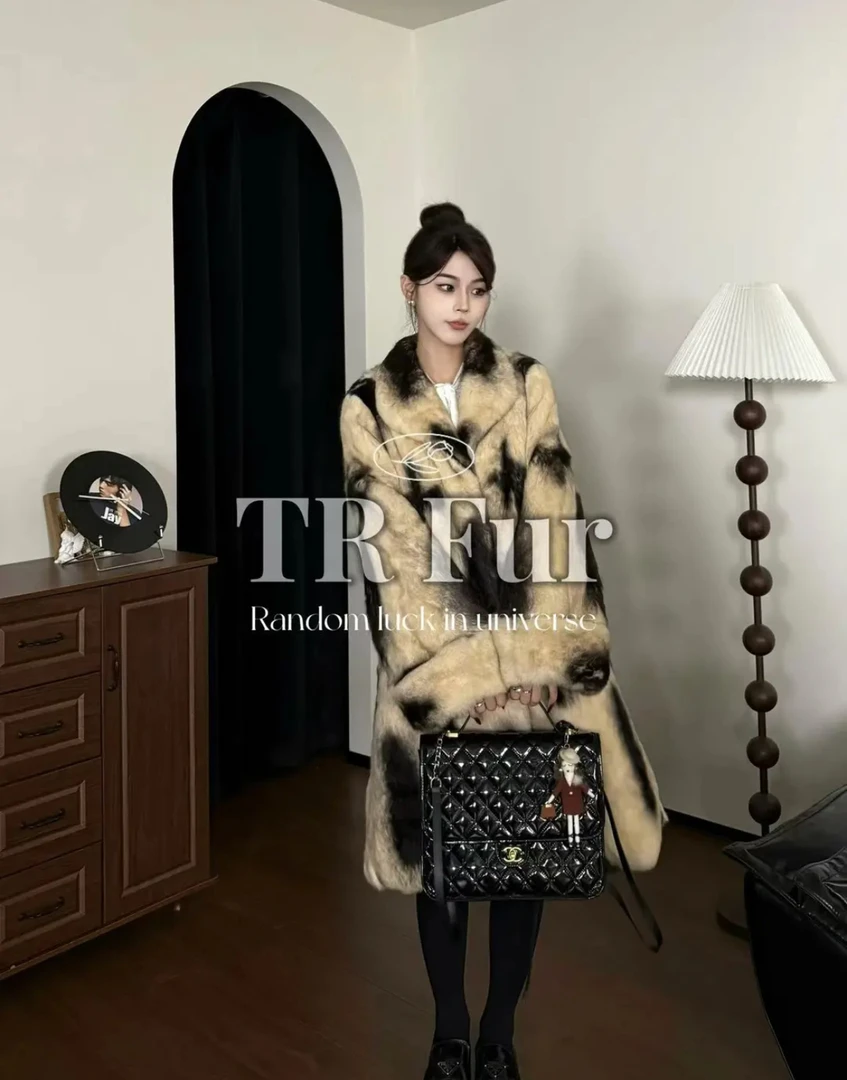 【罗马假日】‘‘艾鼬色’’柔软长毛兔冬季高定长款皮草外套55030