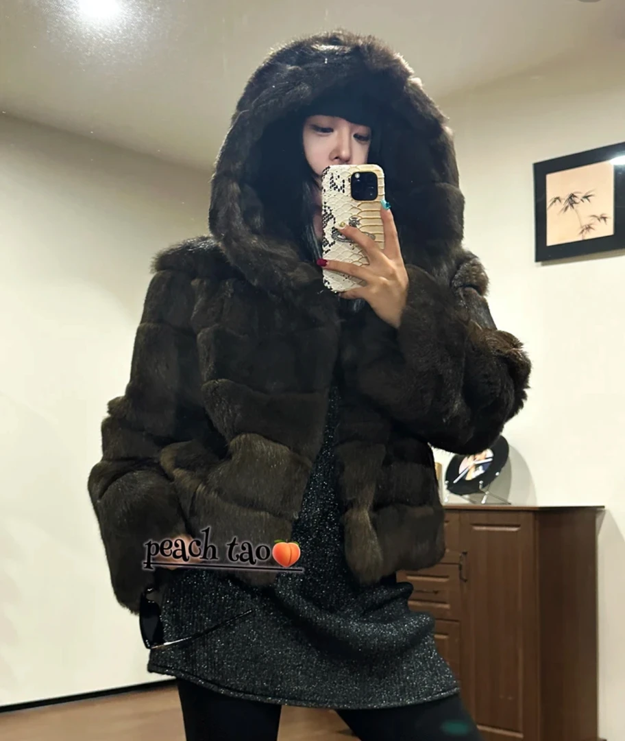 【暮色秀场】秋冬新款大帽款青紫蓝兔毛百搭通勤外套女22790