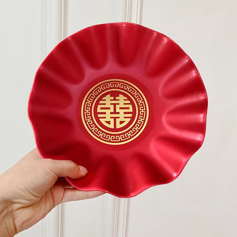 婚庆果盘家用干果盘子结婚盘红色塑料喜糖瓜子中式婚礼用茶盘喜事