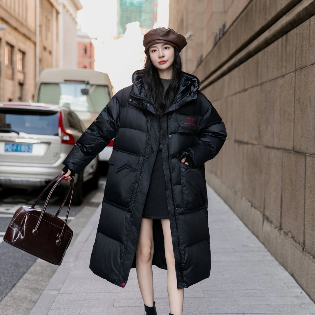 【老板娘】极简羽绒服女长款连帽宽松加厚保暖外套25752
