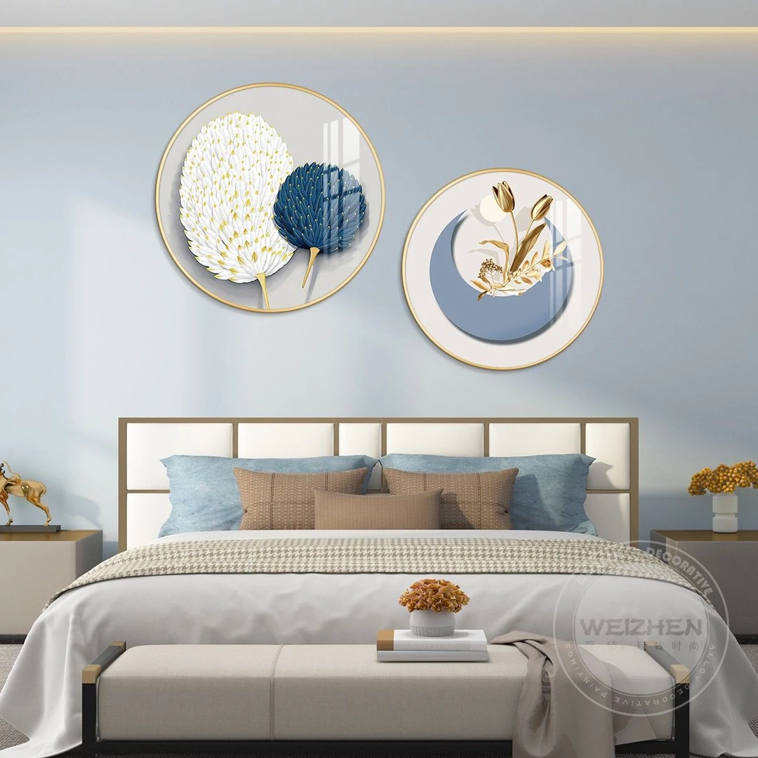 【珠峰】圆形北欧卧室装饰画床头画挂画温馨婚房房间背景墙轻奢主卧