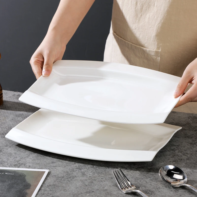 【粉丝福利】12英寸2只装大号简约纯白鱼盘方款加宽陶瓷蒸鱼圆形盘