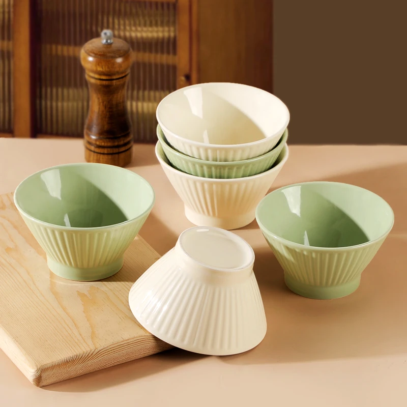 【粉丝福利】5英寸斗笠碗6只装奶油风陶瓷吃饭碗喝汤碗沙拉小碗组合