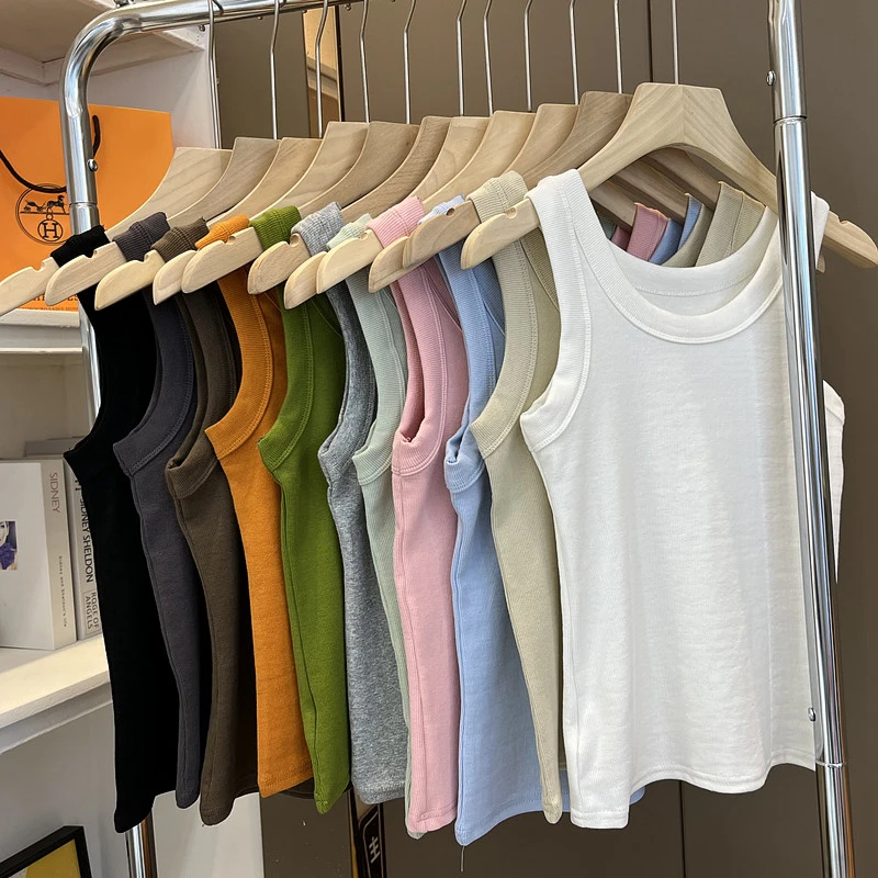 左左自制——春夏款高弹力弹力吊带螺纹棉修身显瘦内搭打底背心女