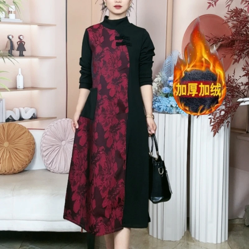 2024秋冬新款色织大提花加绒加厚针织宽松大码连衣裙遮肉显瘦