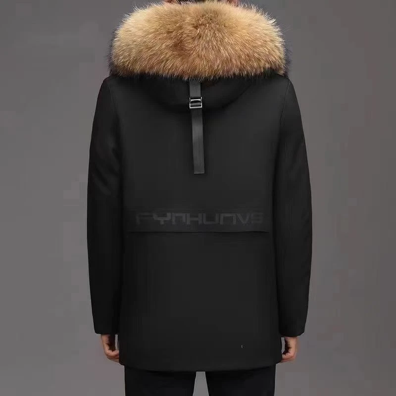 男士气质秋冬时尚休闲中长款连帽派克服外衣