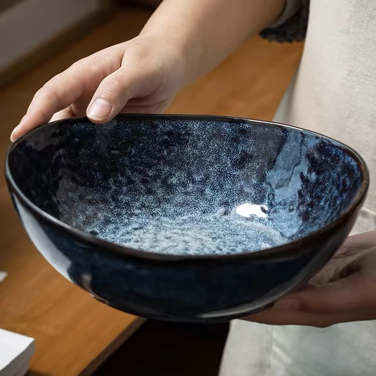 好看的窑变元宝碗日式复古风拉面碗陶瓷碗汤碗高级感菜碗 微瑕