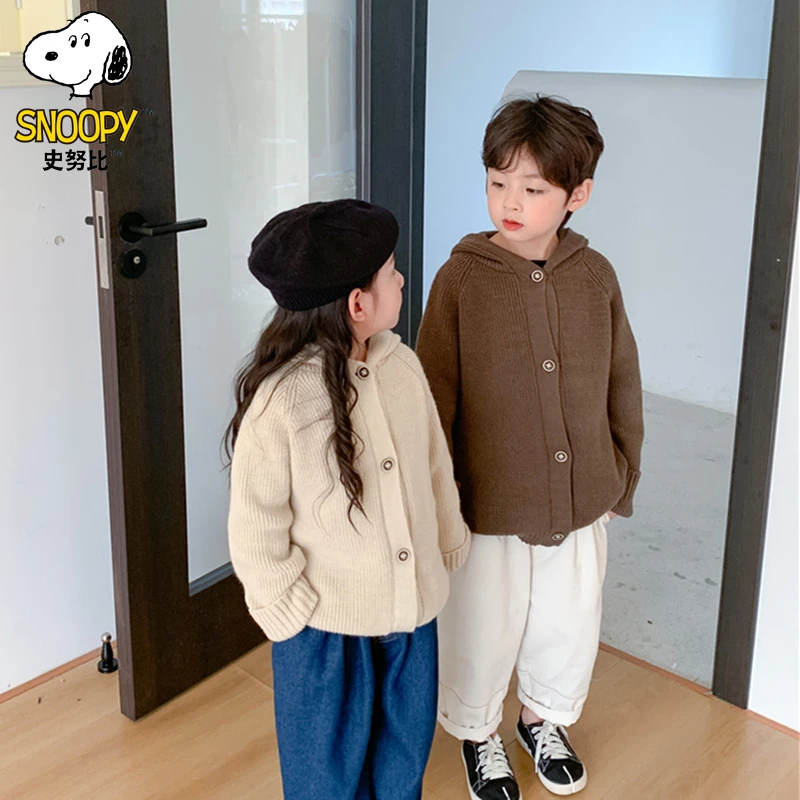 Snoopy/史努比男童女童毛衣儿童针织开衫带帽时髦宝宝春秋外套潮