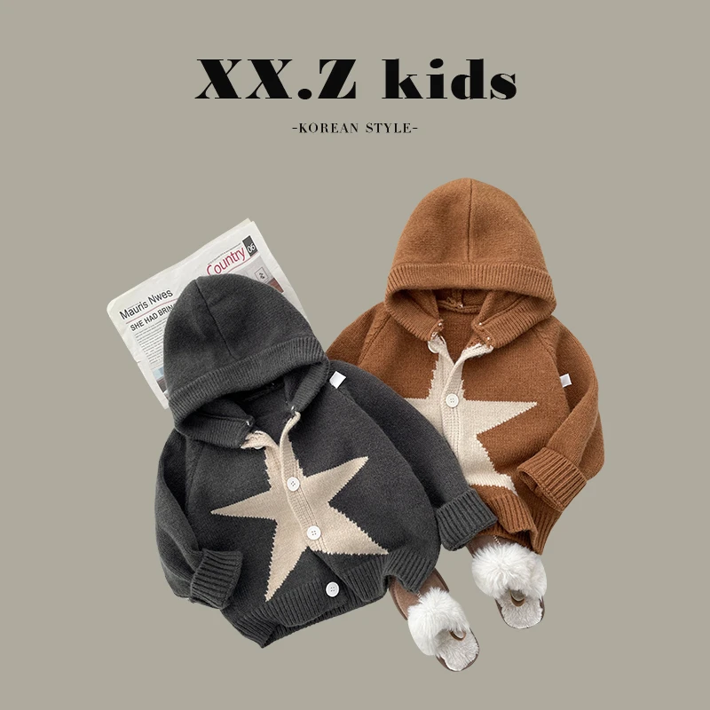 【小向子·现货】秋装儿童韩版星星设计保暖连帽毛衣开衫SJ2066-lq2