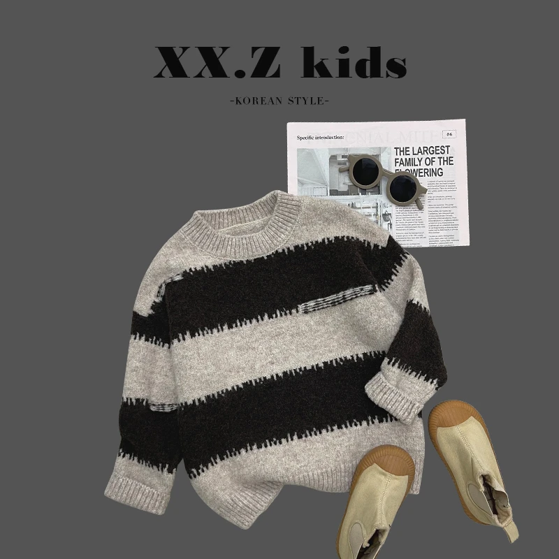 【向子】秋冬装儿童韩版时尚复古条纹软糯套头毛衣HDM3129-RR2