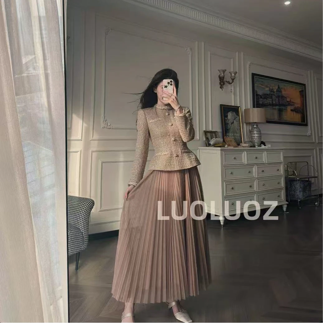 【现货】LUOLUOZ【花海约定】绵羊毛秋季假两件女神范长款连衣裙JF374