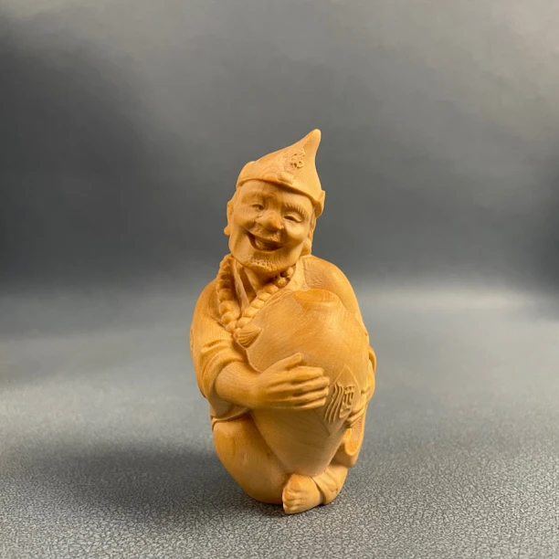小叶黄杨木小摆件手把件济公自由自在