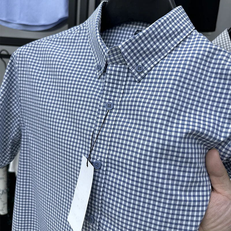 Zero Degree North100%纯棉短袖衬衫夏季休闲男格子衬衣通勤寸衫