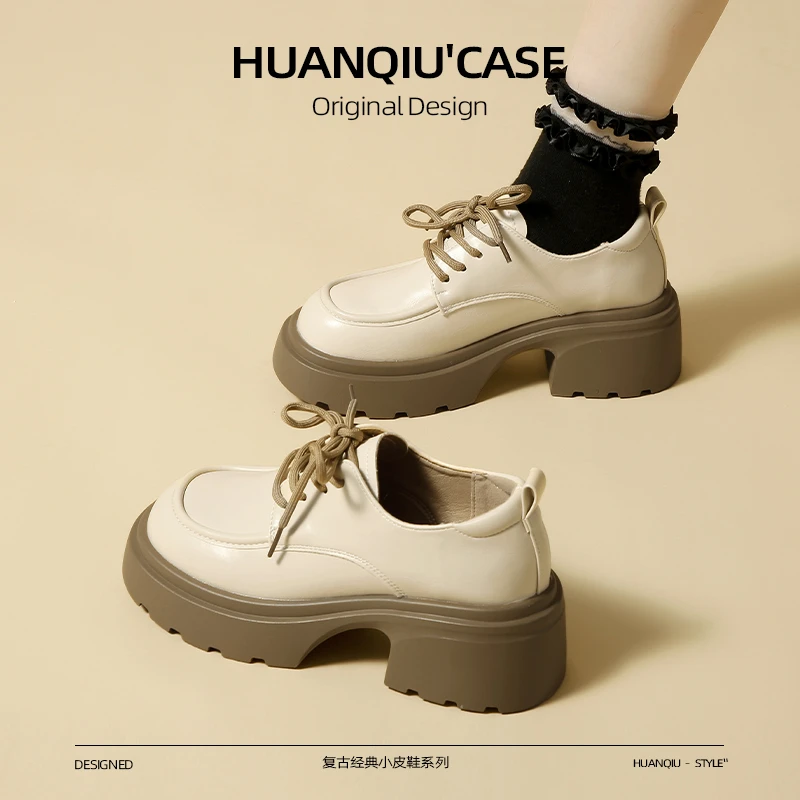 环球厚底小皮鞋女款春秋季2025新款日常通勤百搭黑色小个子乐福鞋