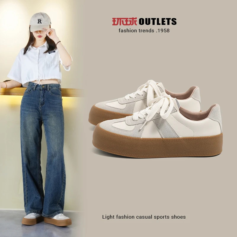 环球低帮德训鞋女2025新款百搭休闲平底鞋子女休闲板鞋厚底帆布鞋