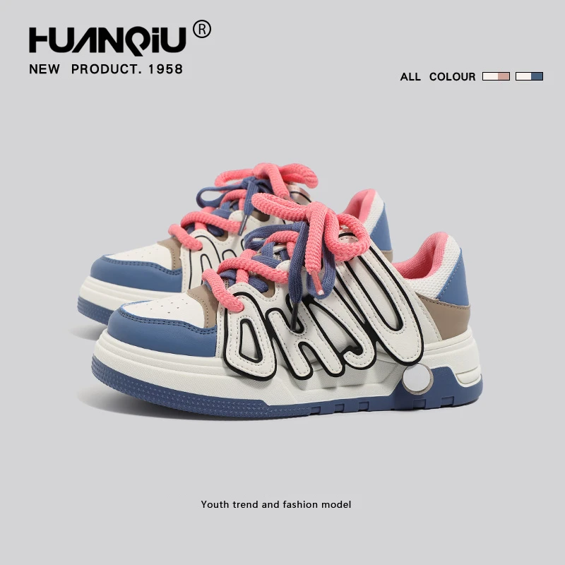 环球百搭面包鞋女2024春季新款韩版高街款字母拼接小白鞋潮流板鞋