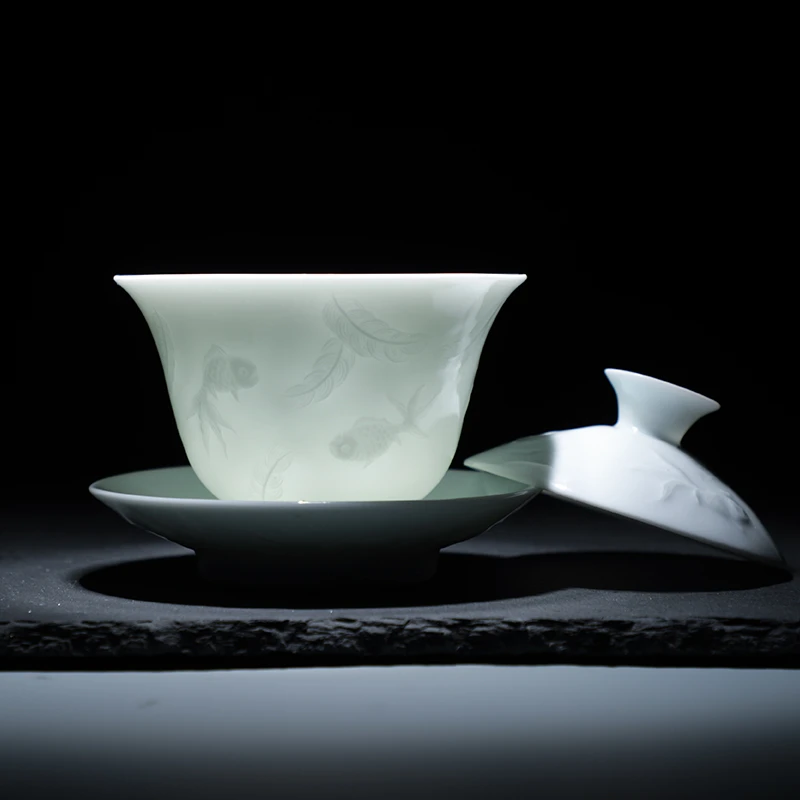 观复影青系列盖碗套装（金玉满堂，一品青莲）茶具套装 家用 三才