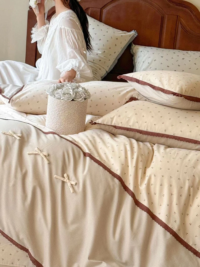 果宝  繁花 全棉韩式时尚  一眼万年 棉棉的蕾丝 绝美时髦四件套