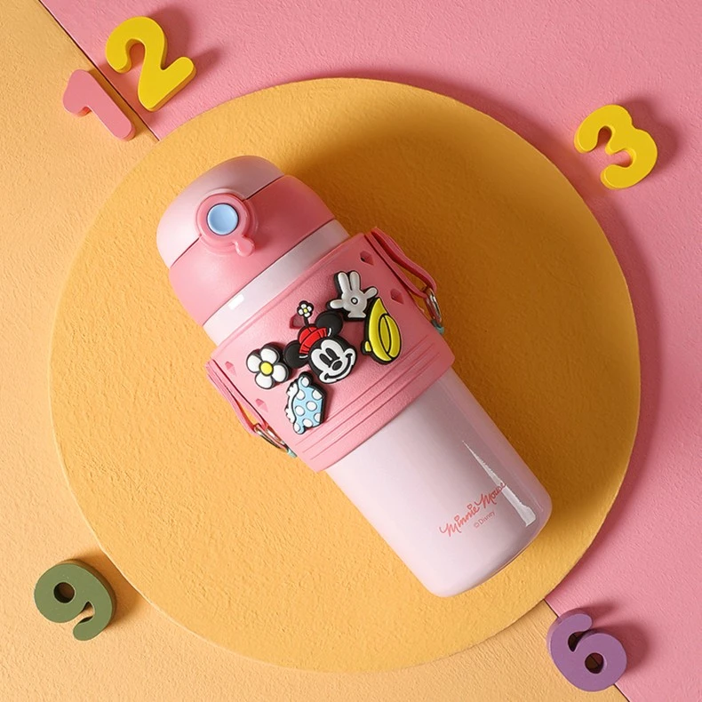 儿童保温杯迪士尼背带吸管保温水杯创意网红可爱便携幼儿园小学生