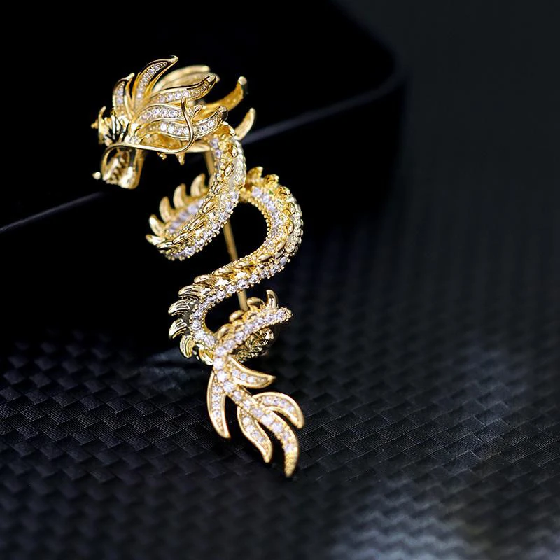 铜合金胸针 轻奢高档设计奢华时尚精致金色中国龙胸针生肖本命年