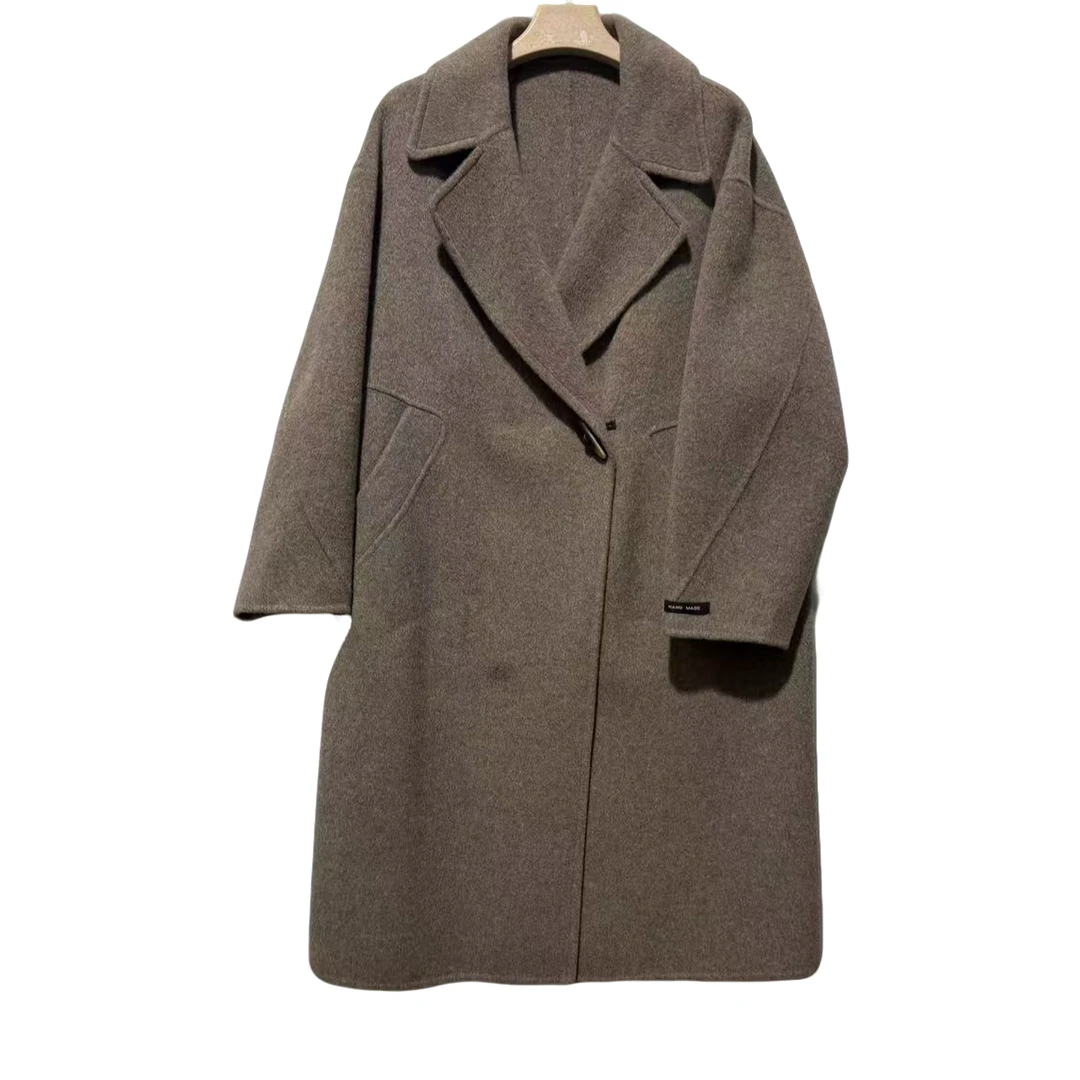 【2503】女款羊毛大衣时尚百搭毛呢中长款经典韩版秋冬翻领