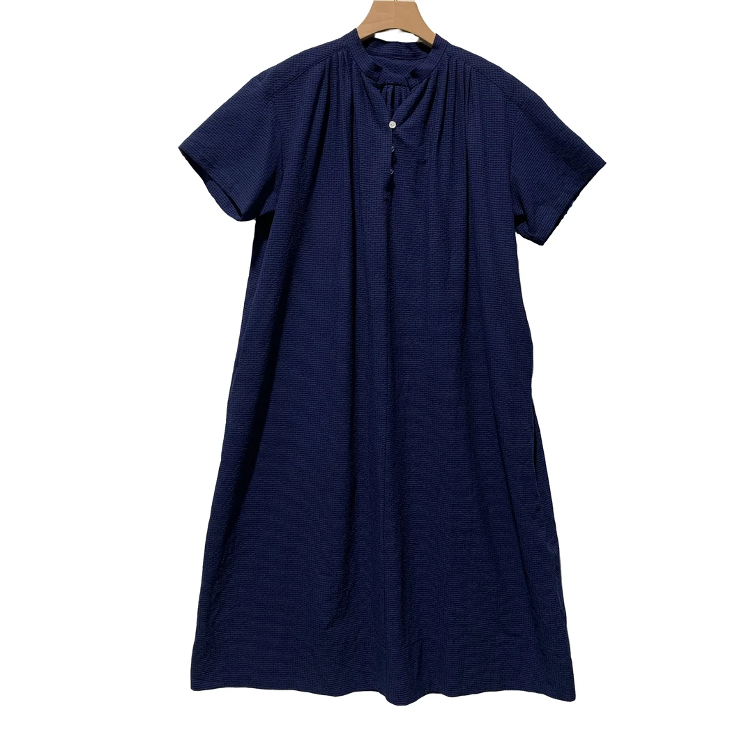 【2466】女装连衣裙气质夏季格纹简约潮流圆领复古时尚休闲百搭