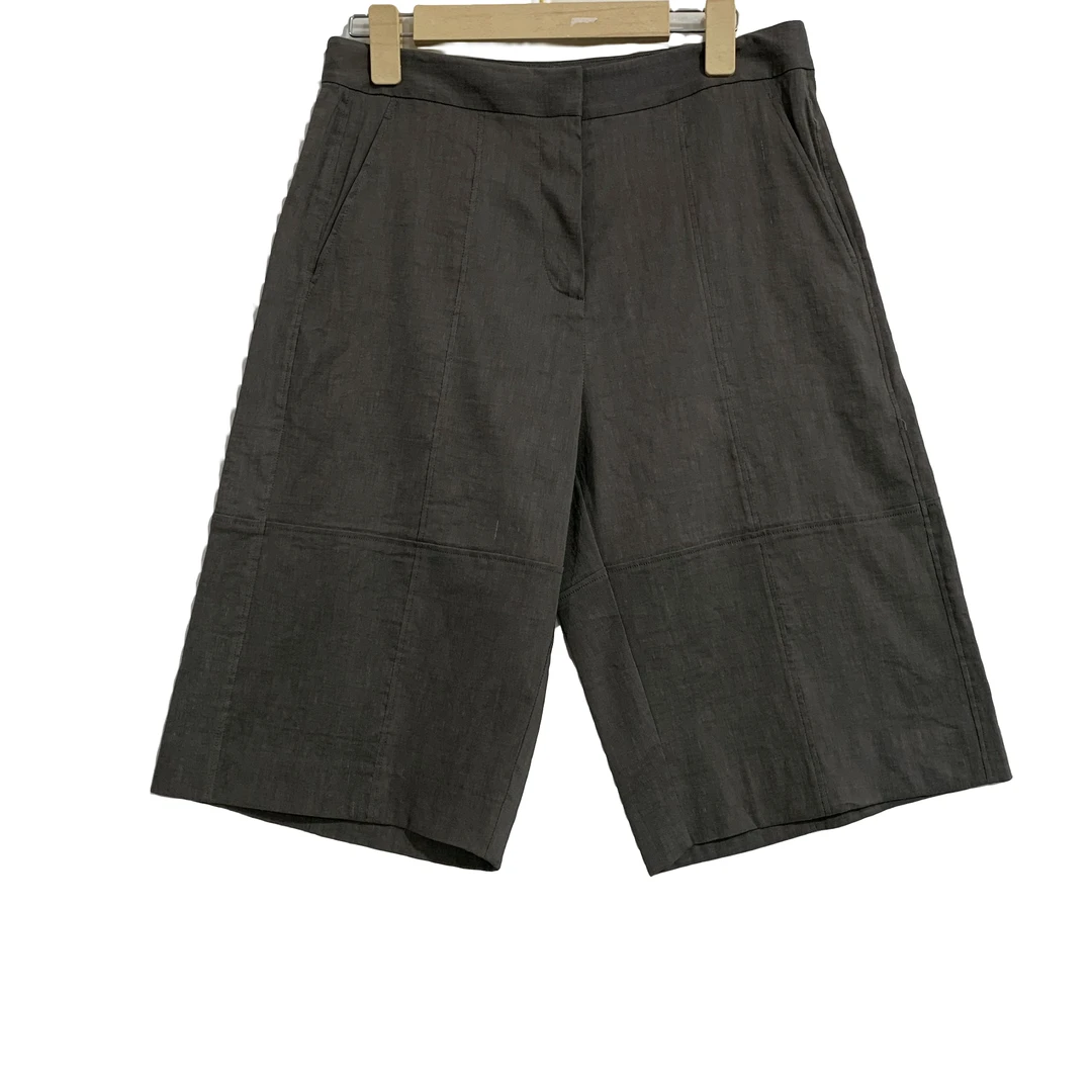 【2457】女士亚麻纯色休闲短裤时尚百搭夏季灰绿色简约舒适