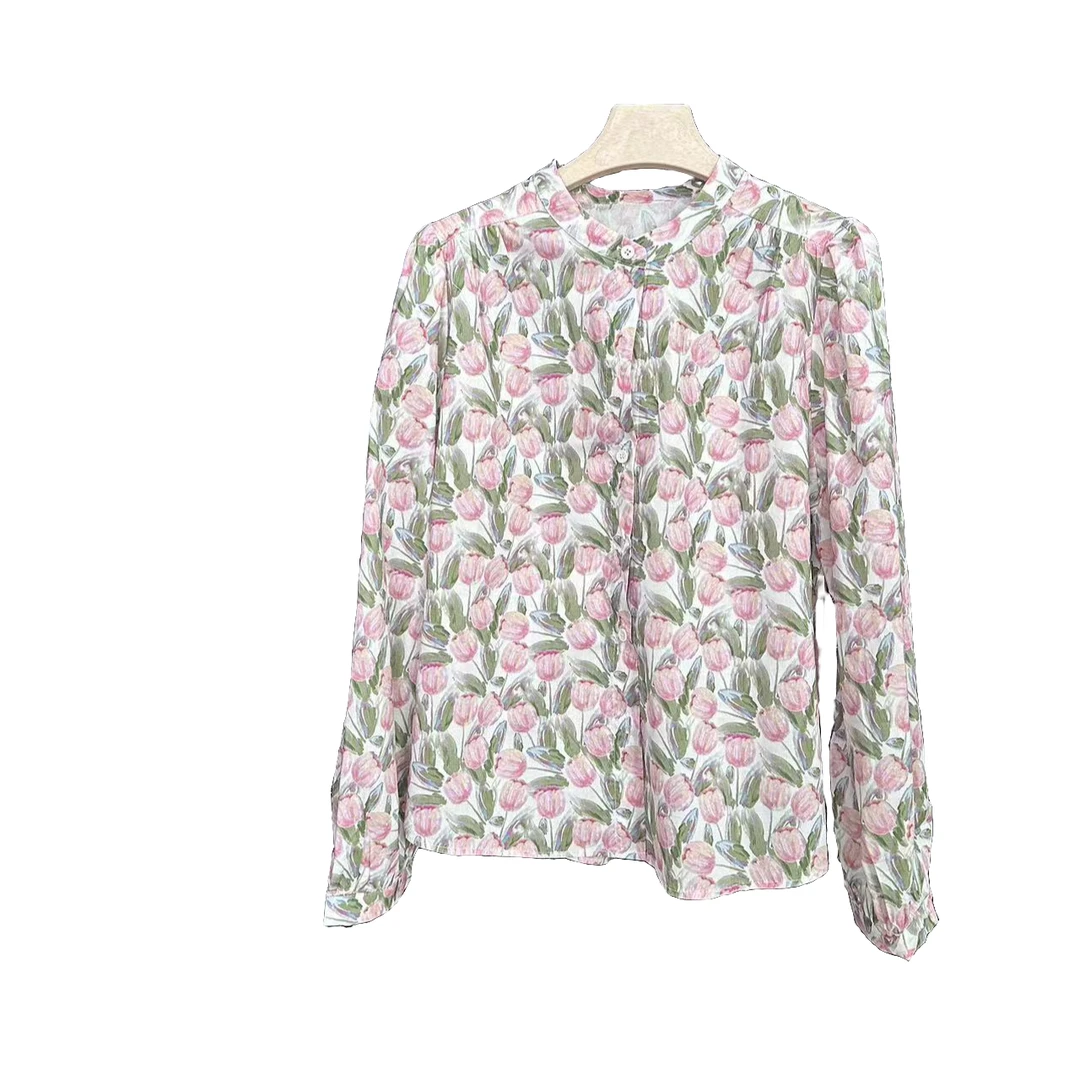 【H23021】碎花气质长袖女士休闲时尚提花圆领夏季印花春夏季长袖