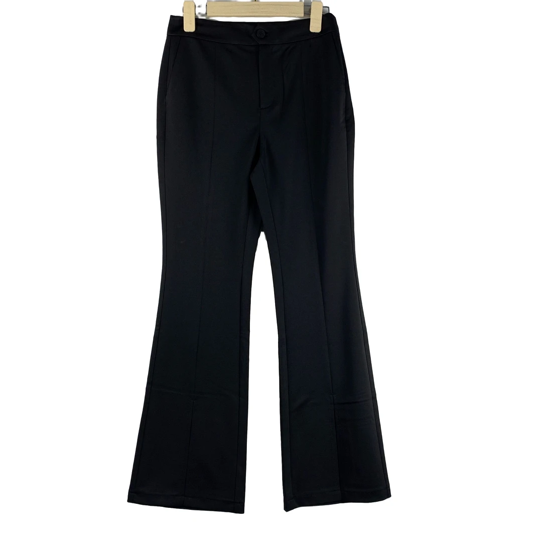 【712】黑色微喇裤裤脚开叉气质时尚休闲百搭女士设计师高腰